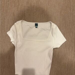 Women's White Ribbed square neck Top